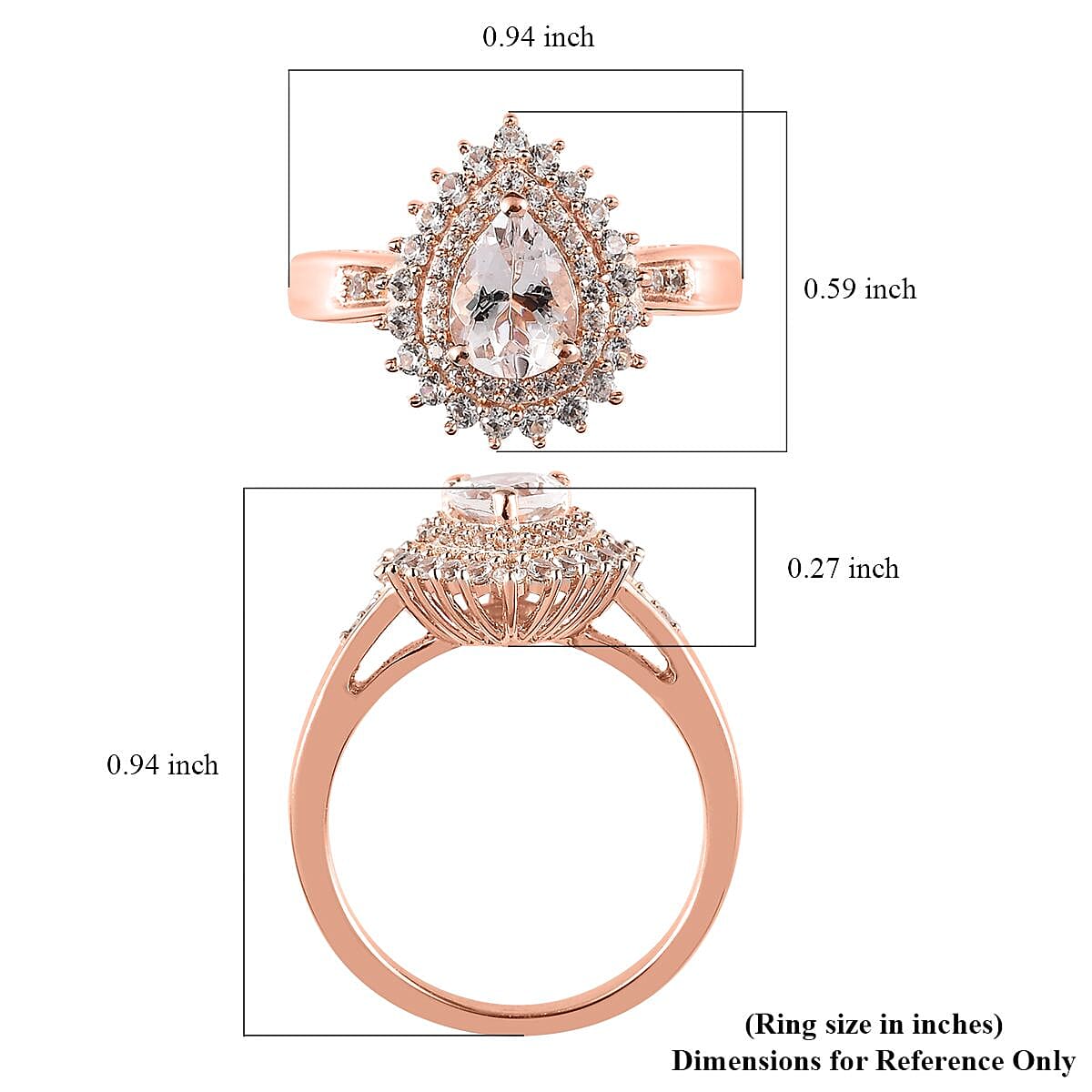 Pink Morganite and White Zircon Double Halo Ring in Vermeil Rose Gold Over Sterling Silver (Size 10.0) 1.15 ctw