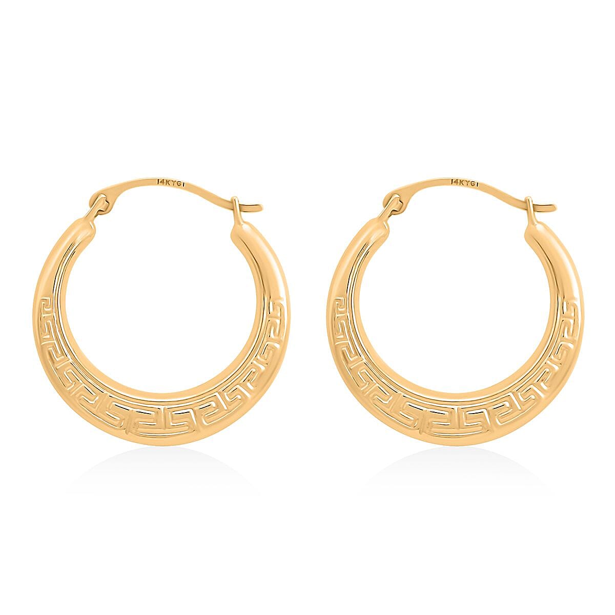 14K Yellow Gold Polished Greek Key Hoop Earrings image number 3
