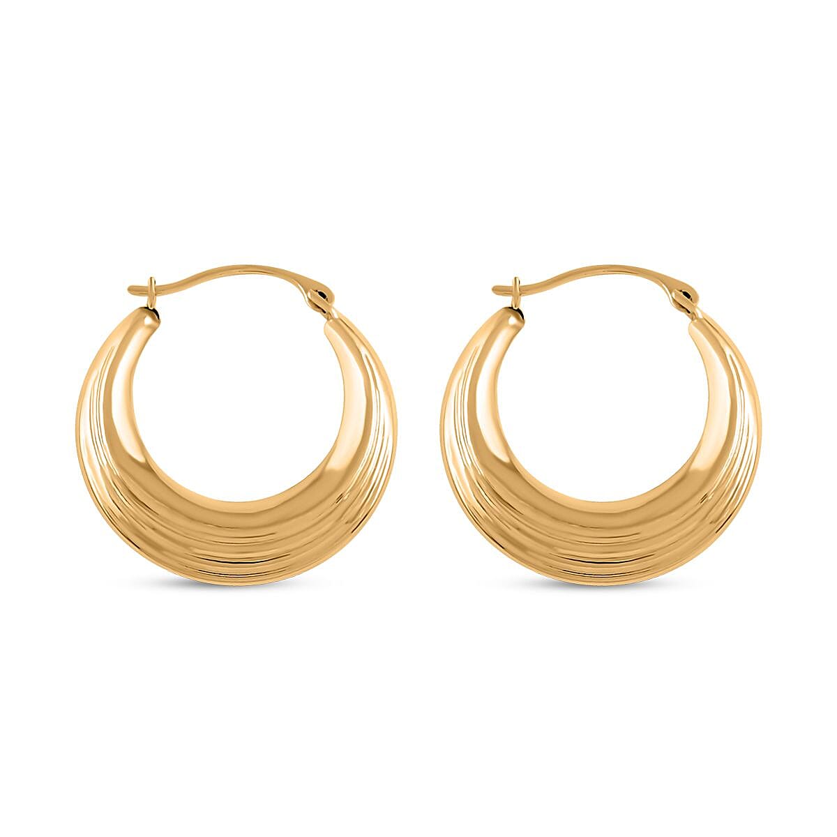 14K Yellow Gold Textured Half Moon Hoop Earrings image number 3
