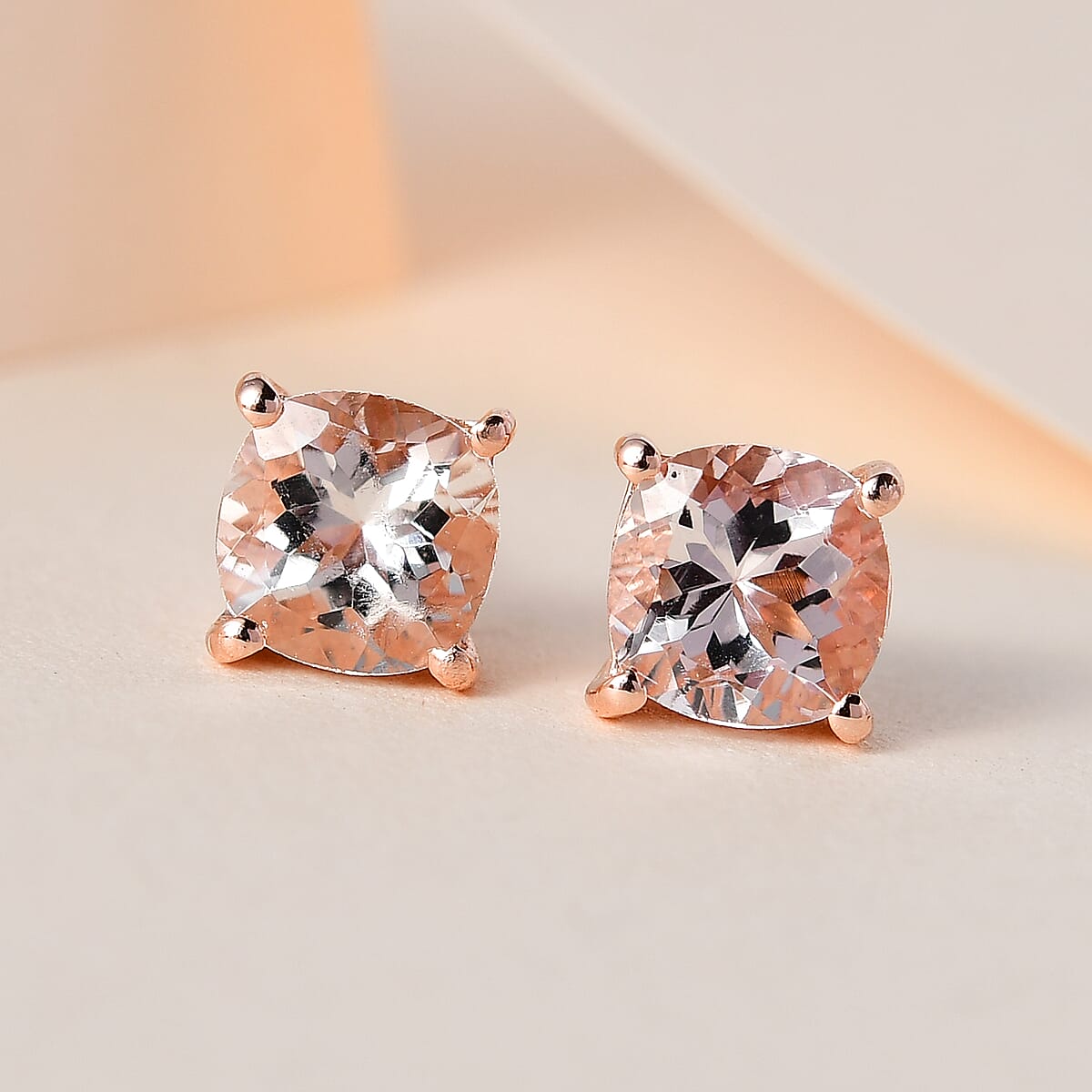 Pink Morganite Earrings in Vermeil Rose Gold Over Sterling Silver 1.60 ctw image number 1