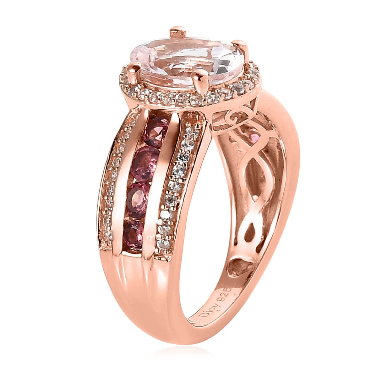 Pink Morganite and Multi Gemstone Halo Ring in Vermeil Rose Gold Over Sterling Silver 2.75 ctw (Del. In 5-7 Days) image number 3