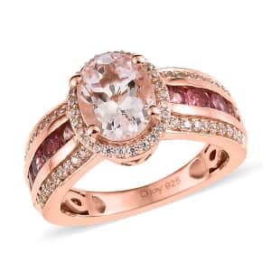 Pink Morganite and Multi Gemstone Halo Ring in Vermeil Rose Gold Over Sterling Silver (Size 8.0) 2.75 ctw