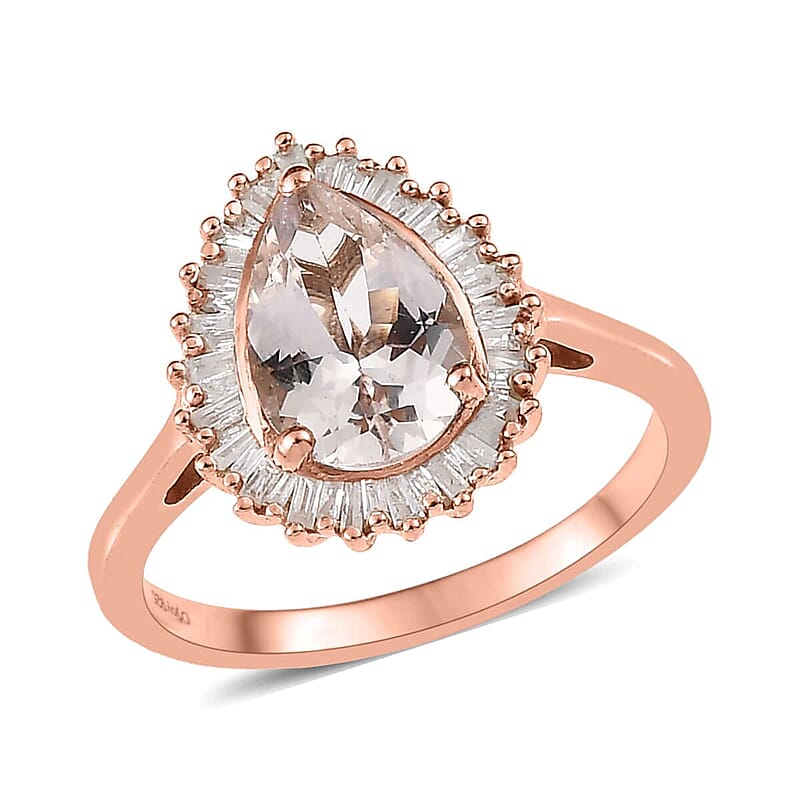 Pink Morganite and Diamond Halo Ring in Vermeil Rose Gold Over Sterling Silver (Size 6.0) 1.85 ctw