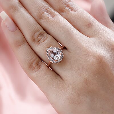 Pink Morganite and Diamond Halo Ring in Vermeil Rose Gold Over Sterling Silver (Size 6.0) 1.85 ctw