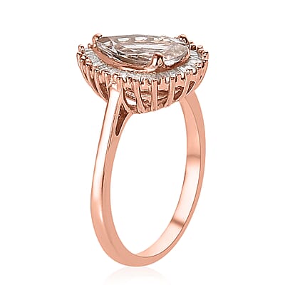 Pink Morganite and Diamond Halo Ring in Vermeil Rose Gold Over Sterling Silver (Size 6.0) 1.85 ctw