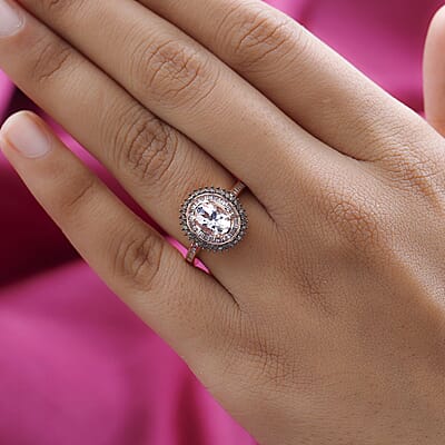 Pink Morganite, Natural Champagne and White Diamond Sunburst Ring in Vermeil Rose Gold Over Sterling Silver (Size 10.0) 1.50 ctw