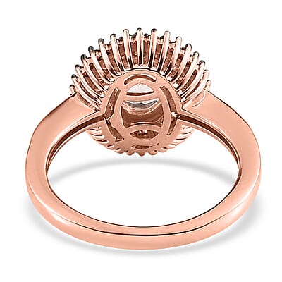 Pink Morganite, Natural Champagne and White Diamond Sunburst Ring in Vermeil Rose Gold Over Sterling Silver (Size 10.0) 1.50 ctw
