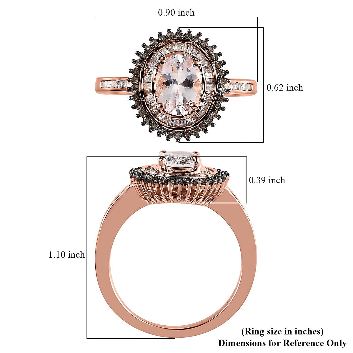 Pink Morganite, Natural Champagne and White Diamond Sunburst Ring in Vermeil Rose Gold Over Sterling Silver (Size 10.0) 1.50 ctw