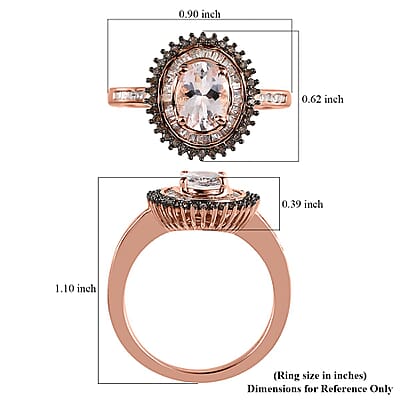Pink Morganite, Natural Champagne and White Diamond Sunburst Ring in Vermeil Rose Gold Over Sterling Silver (Size 10.0) 1.50 ctw