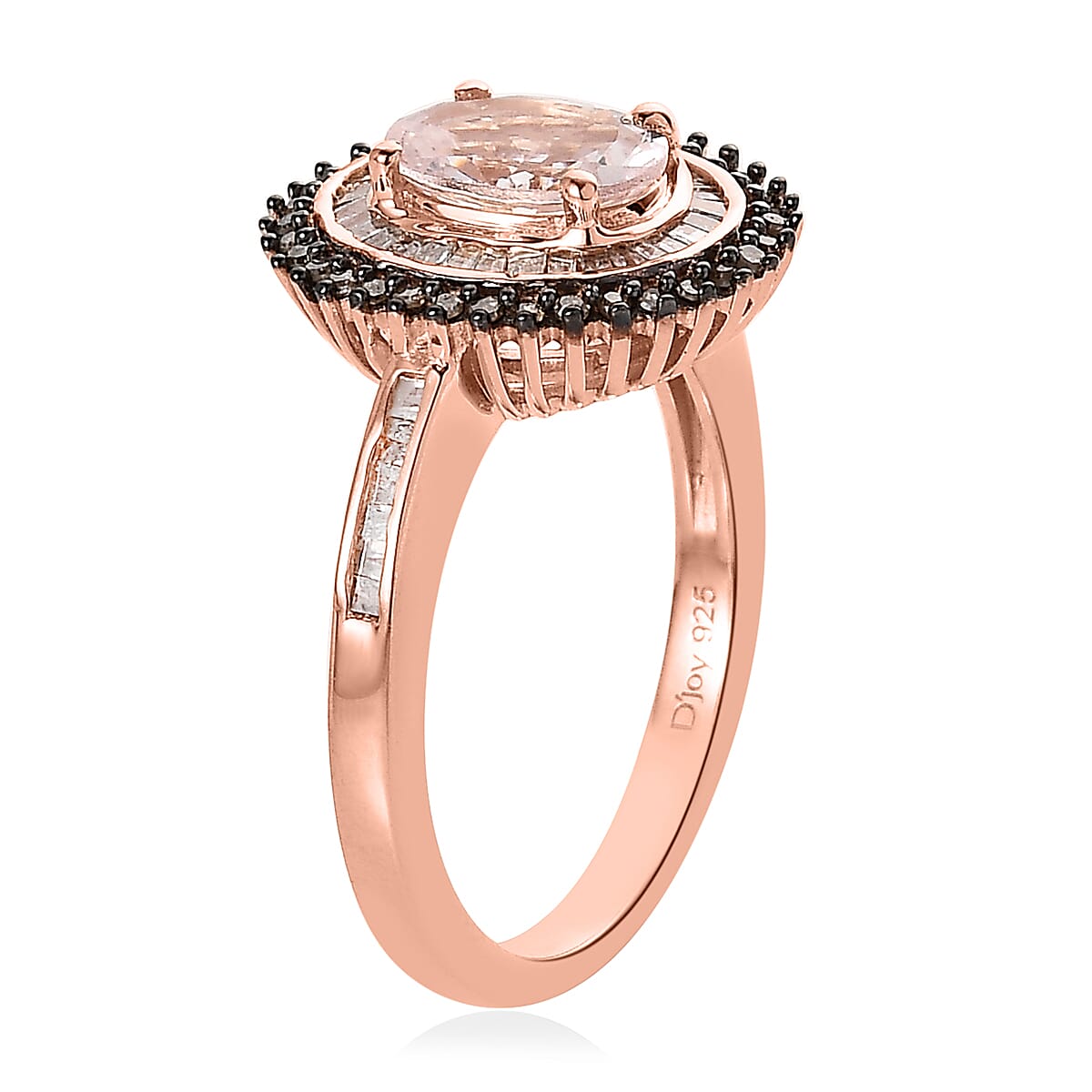 Pink Morganite, Natural Champagne and White Diamond Sunburst Ring in Vermeil Rose Gold Over Sterling Silver (Size 7.0) 1.50 ctw image number 3