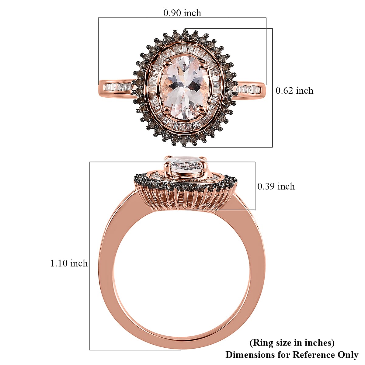 Pink Morganite, Natural Champagne and White Diamond Sunburst Ring in Vermeil Rose Gold Over Sterling Silver (Size 7.0) 1.50 ctw image number 4