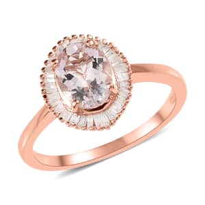 Pink Morganite and Diamond Halo Ring in Vermeil Rose Gold Over Sterling Silver (Size 9.0) 1.30 ctw (Del. In 5-7 Days)