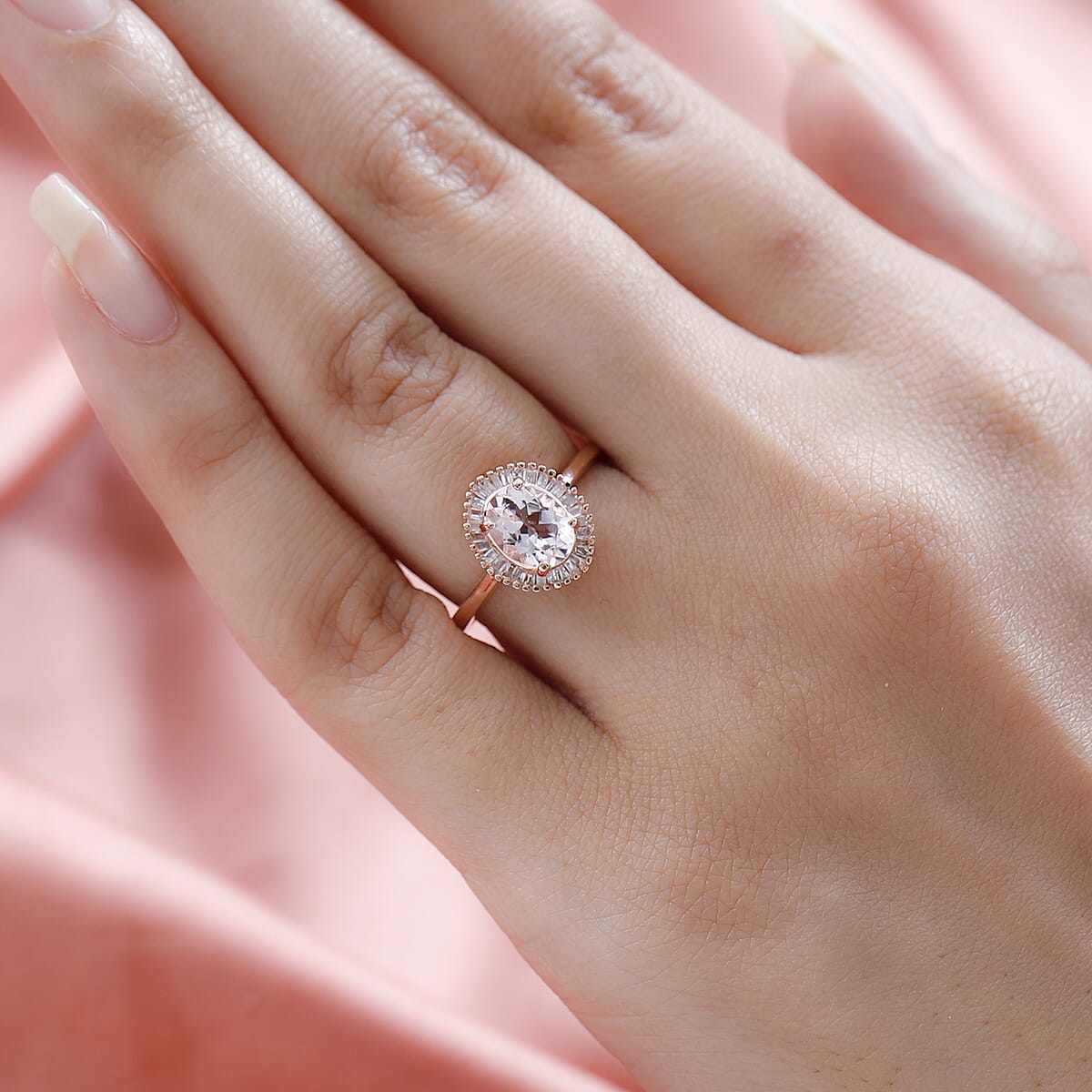 Pink Morganite and Diamond Halo Ring in Vermeil Rose Gold Over Sterling Silver (Size 9.0) 1.30 ctw (Del. In 5-7 Days) image number 2