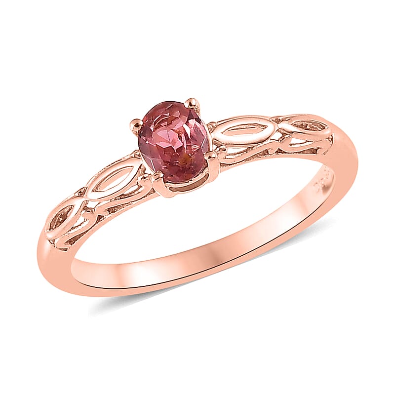 Premium Morro Redondo Pink Tourmaline Solitaire Ring in Vermeil Rose Gold Over Sterling Silver (Size 10.0) 0.35 ctw