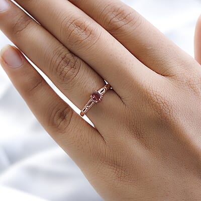 Premium Morro Redondo Pink Tourmaline Solitaire Ring in Vermeil Rose Gold Over Sterling Silver (Size 10.0) 0.35 ctw
