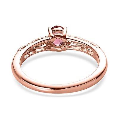 Premium Morro Redondo Pink Tourmaline Solitaire Ring in Vermeil Rose Gold Over Sterling Silver (Size 10.0) 0.35 ctw