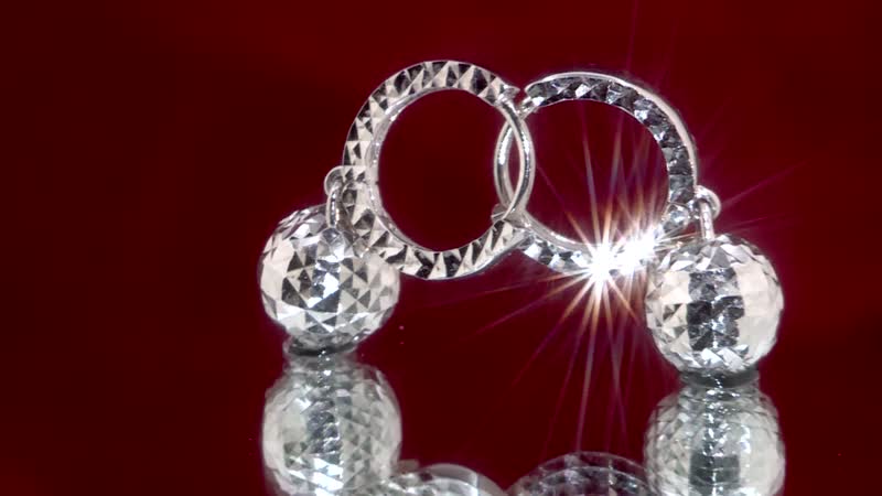 950 Platinum Electroform Diamond-cut Ball Drop Hoop Earrings 3.30 Grams