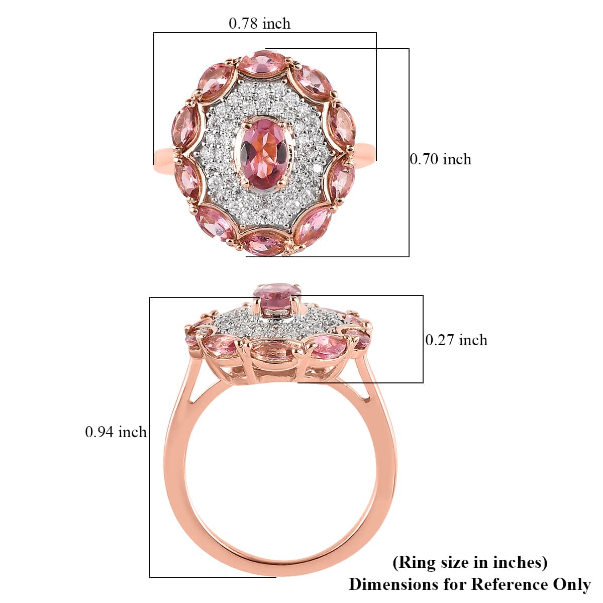 Premium Morro Redondo Pink Tourmaline, Moissanite Cocktail Ring Vermeil RG Over Sterling Silver (Size 10.0) 1.75 ctw image number 5