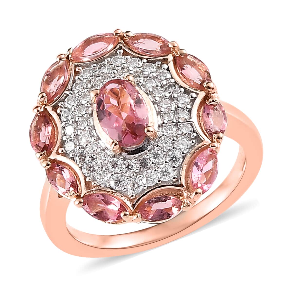 Premium Morro Redondo Pink Tourmaline and Moissanite Ring Vermeil Rose Gold Over Sterling Silver (Size 7.0) 1.75 ctw image number 0