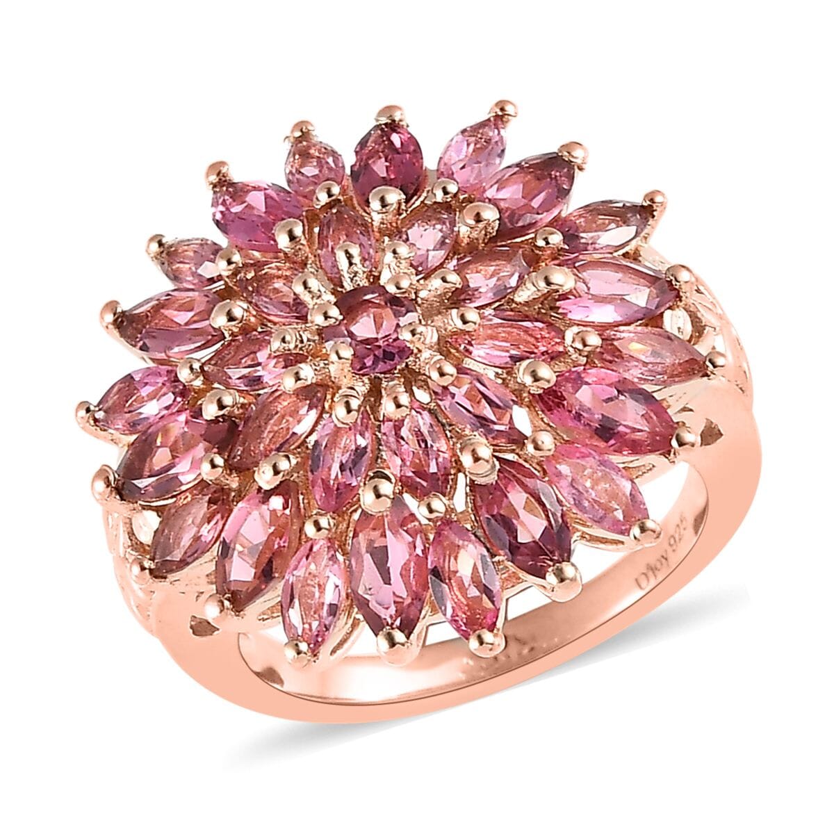 Premium Morro Redondo Pink Tourmaline Floral Spray Ring in Vermeil Rose Gold Over Sterling Silver 2.40 ctw image number 0
