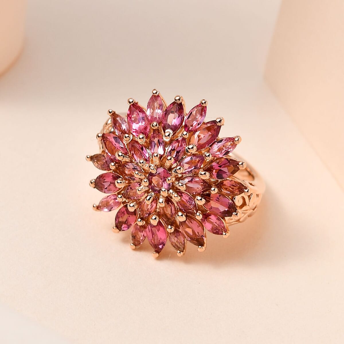 Premium Morro Redondo Pink Tourmaline Floral Spray Ring in Vermeil Rose Gold Over Sterling Silver 2.40 ctw image number 1
