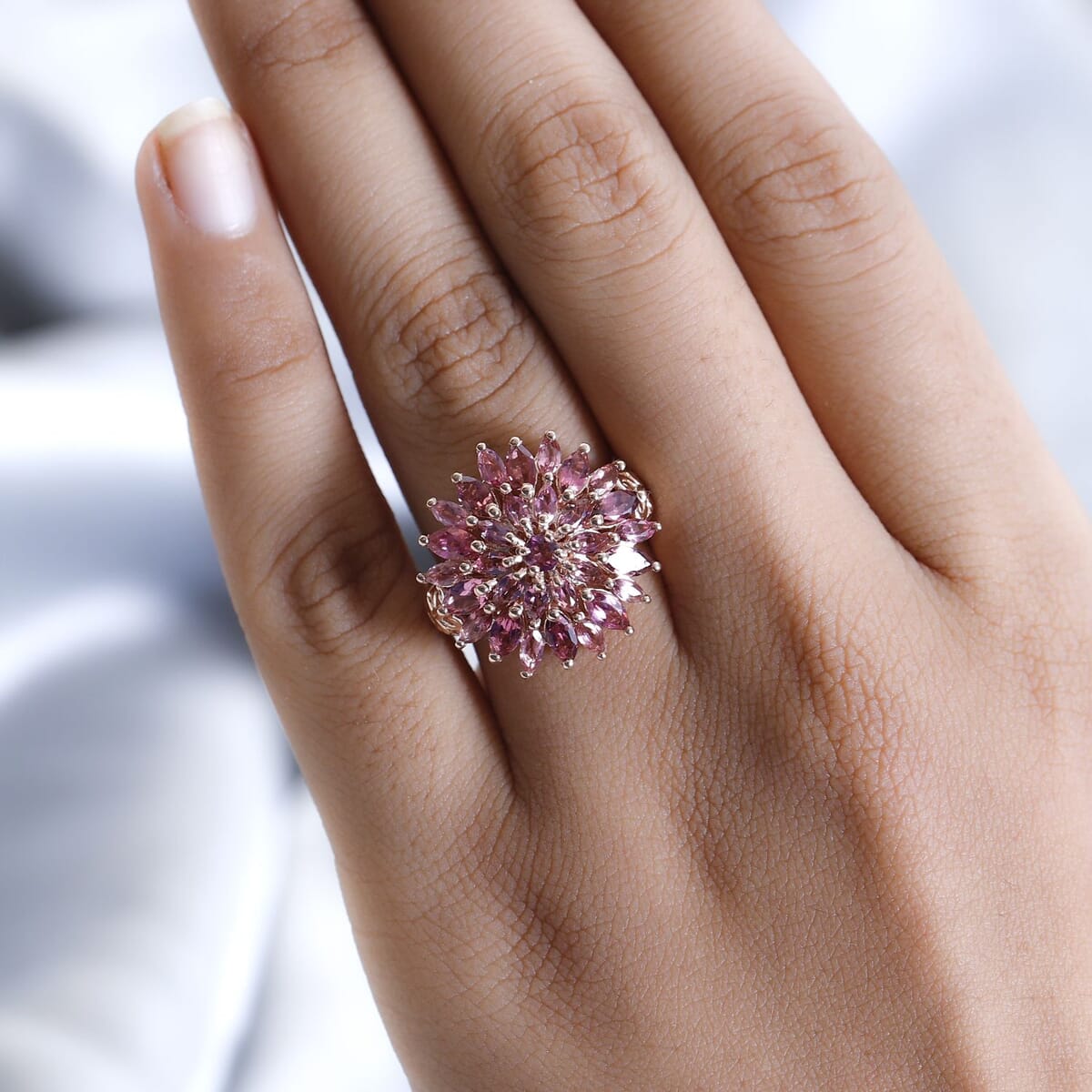 Premium Morro Redondo Pink Tourmaline Floral Spray Ring in Vermeil Rose Gold Over Sterling Silver 2.40 ctw image number 2