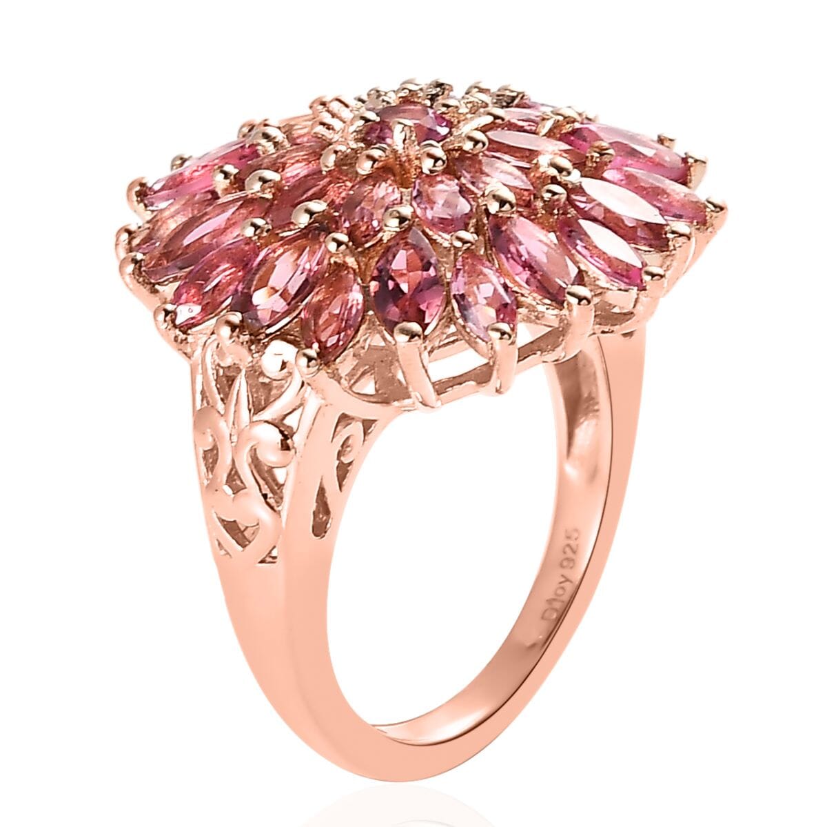 Premium Morro Redondo Pink Tourmaline Floral Spray Ring in Vermeil Rose Gold Over Sterling Silver 2.40 ctw image number 3
