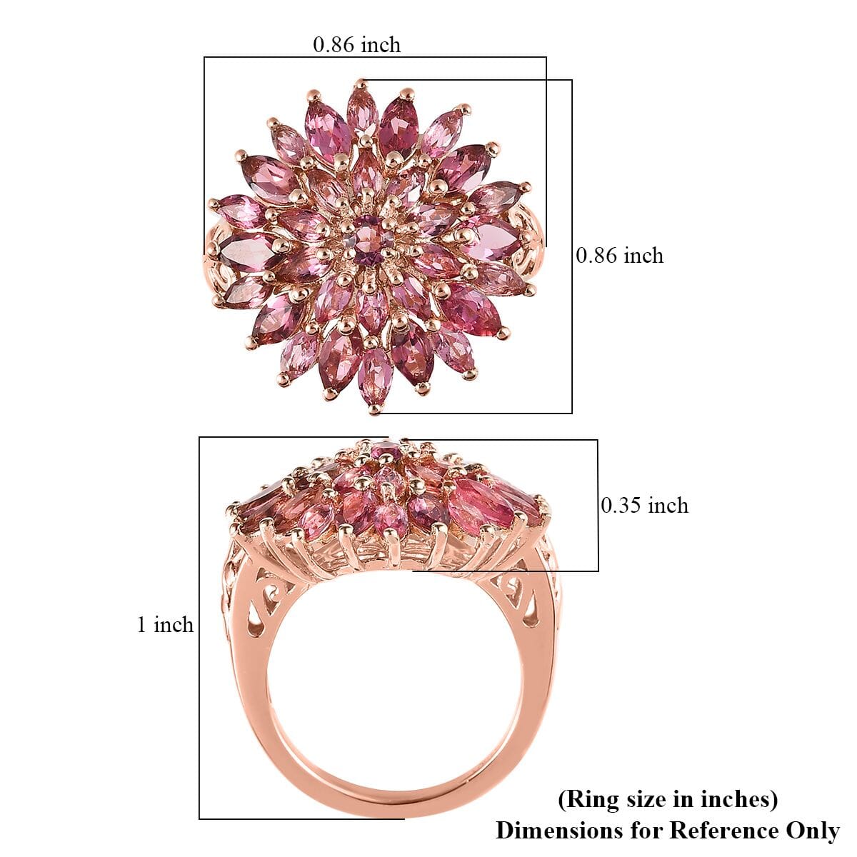 Premium Morro Redondo Pink Tourmaline Floral Spray Ring in Vermeil Rose Gold Over Sterling Silver 2.40 ctw image number 5