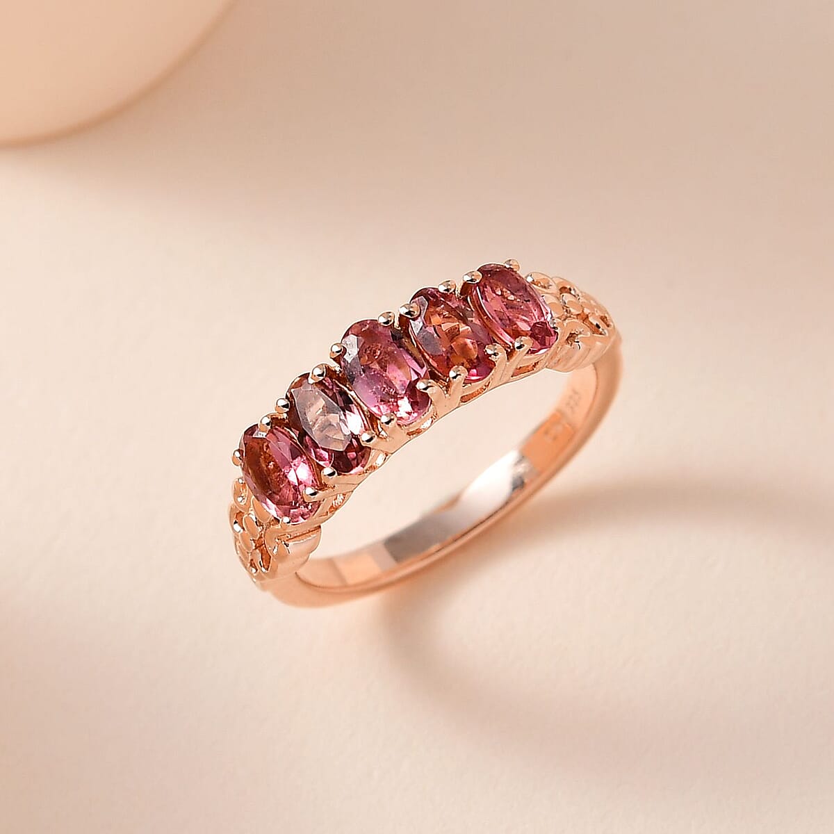Premium Morro Redondo Pink Tourmaline 5 Stone Ring in Vermeil Rsoe Gold Over Sterling Silver 1.10 ctw image number 1