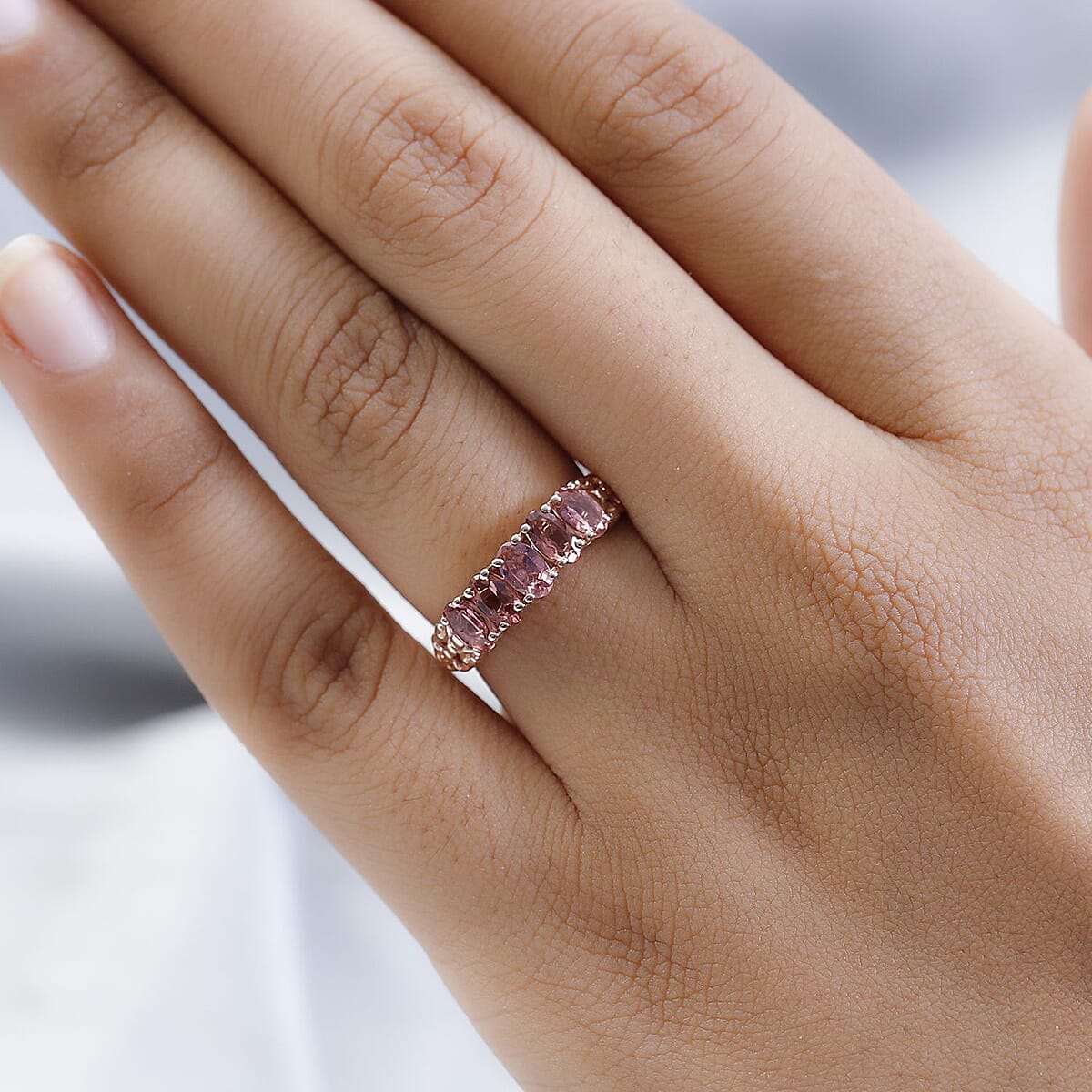 Premium Morro Redondo Pink Tourmaline 5 Stone Ring in Vermeil Rsoe Gold Over Sterling Silver 1.10 ctw image number 2