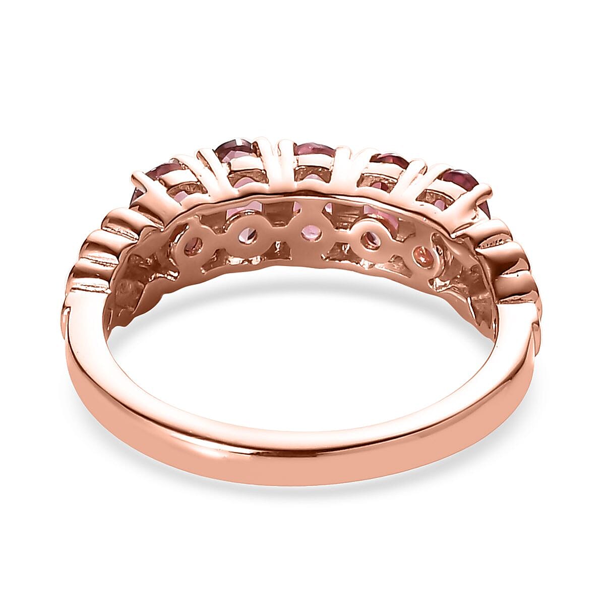 Premium Morro Redondo Pink Tourmaline 5 Stone Ring in Vermeil Rose Gold Over Sterling Silver (Size 10.0) 1.10 ctw