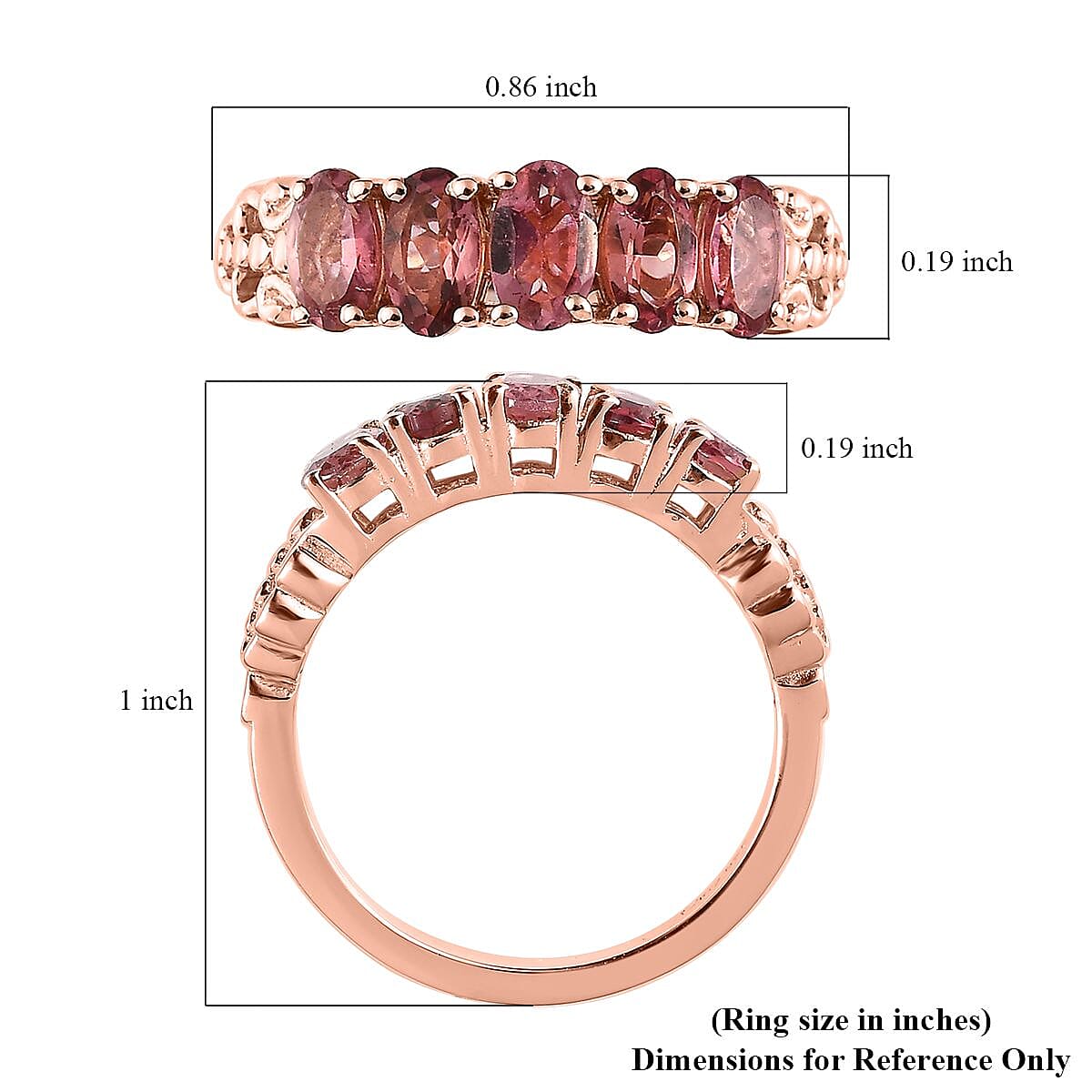 Premium Morro Redondo Pink Tourmaline 5 Stone Ring in Vermeil Rose Gold Over Sterling Silver (Size 10.0) 1.10 ctw