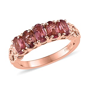 Premium Morro Redondo Pink Tourmaline 5 Stone Ring in Vermeil Rose Gold Over Sterling Silver (Size 7.0) 1.10 ctw