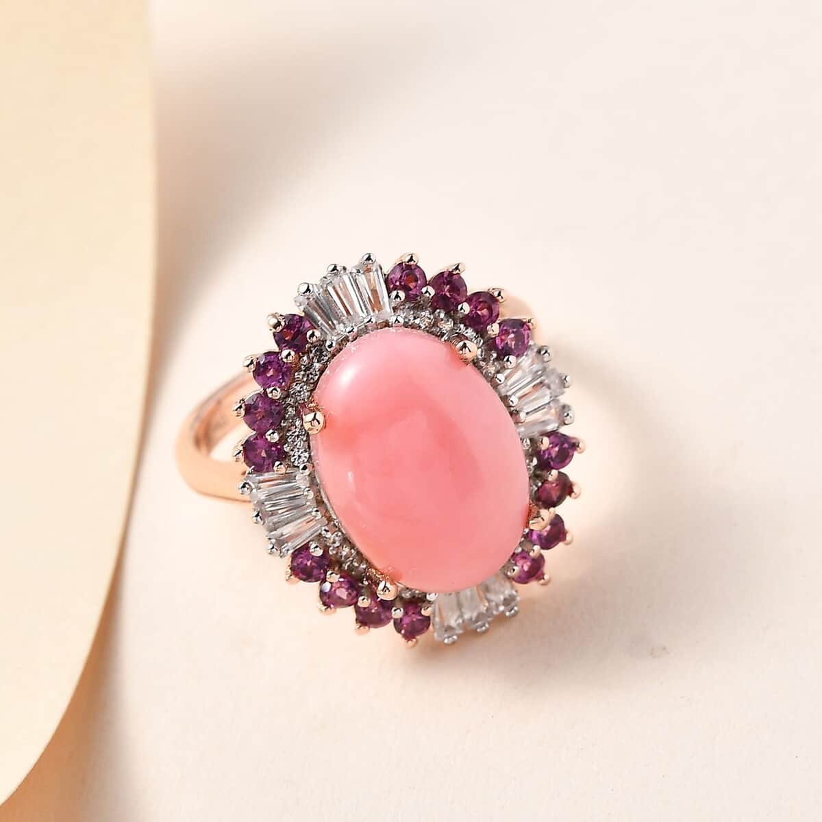 Premium Peruvian Pink Opal and Multi Gemstone Floral Ring in Vermeil Rose Gold Over Sterling Silver (Size 10.0) 6.35 ctw image number 1