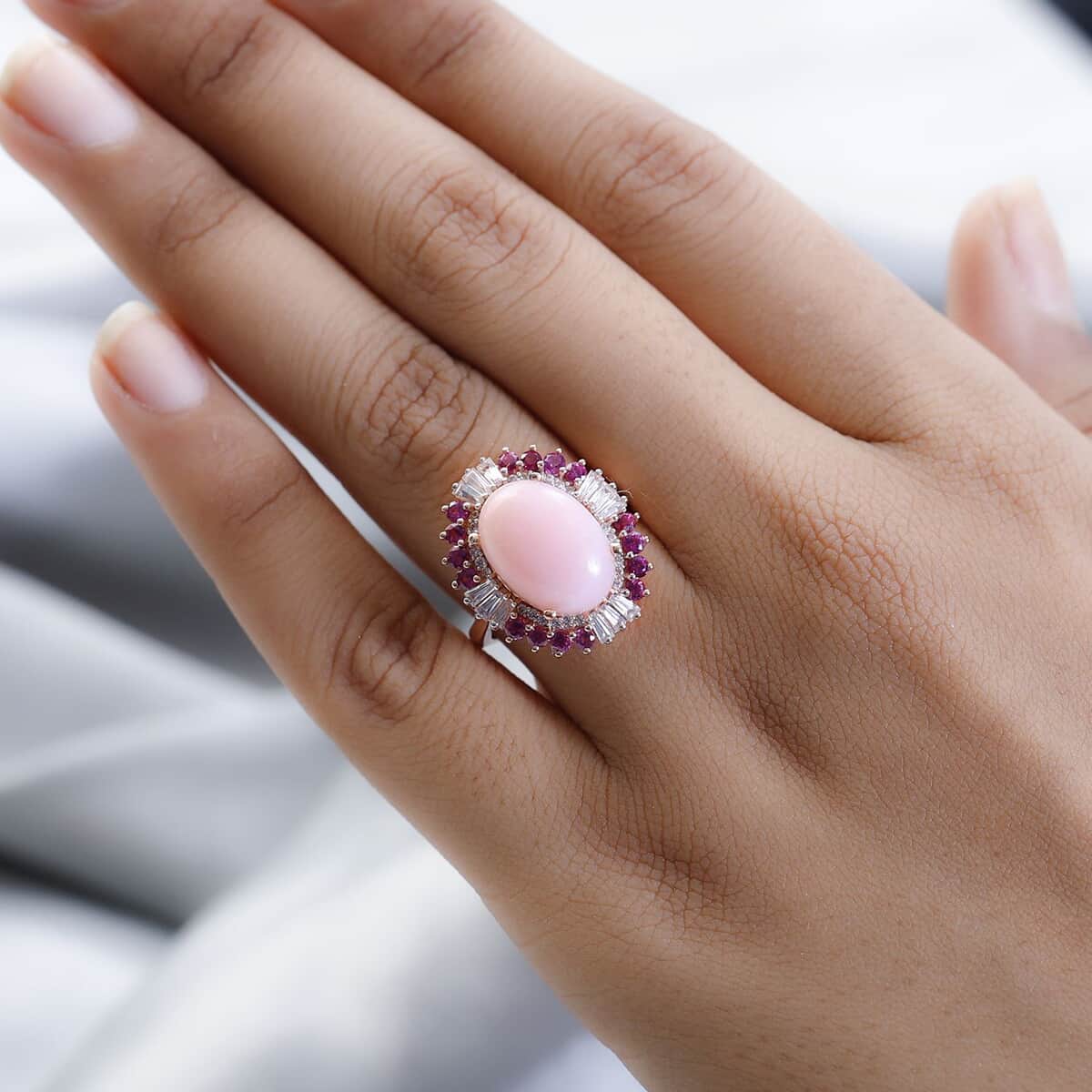 Premium Peruvian Pink Opal and Multi Gemstone Floral Ring in Vermeil Rose Gold Over Sterling Silver (Size 10.0) 6.35 ctw image number 2