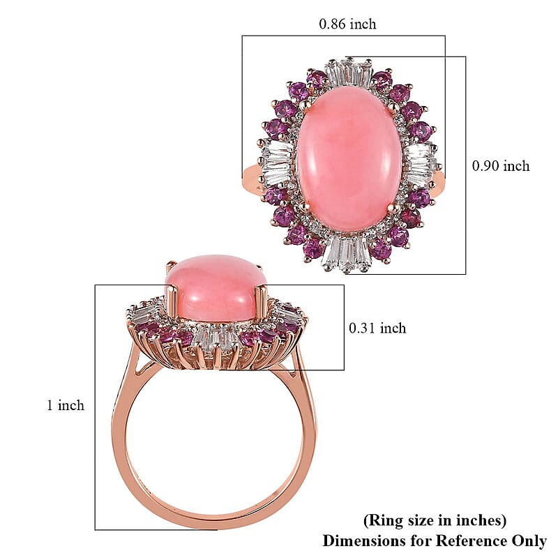 Premium Peruvian Pink Opal and Multi Gemstone Floral Ring in Vermeil Rose Gold Over Sterling Silver (Size 10.0) 6.35 ctw
