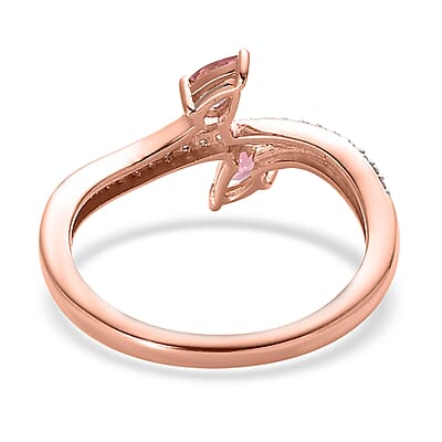 Premium Morro Redondo Pink Tourmaline and White Zircon Bypass Ring in Vermeil Rose Gold Over Sterling Silver (Size 10.0) 0.60 ctw