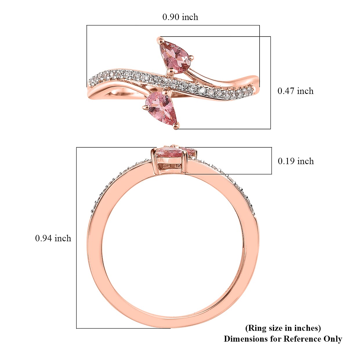 Premium Morro Redondo Pink Tourmaline and White Zircon Bypass Ring in Vermeil Rose Gold Over Sterling Silver (Size 10.0) 0.60 ctw