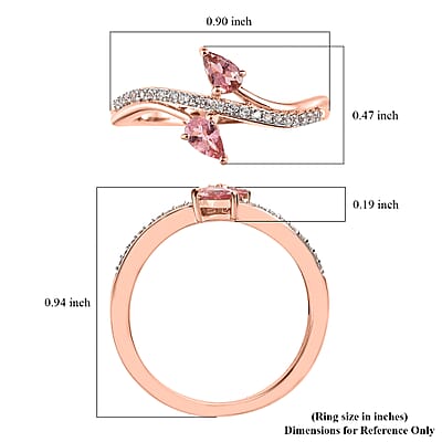 Premium Morro Redondo Pink Tourmaline and White Zircon Bypass Ring in Vermeil Rose Gold Over Sterling Silver (Size 10.0) 0.60 ctw