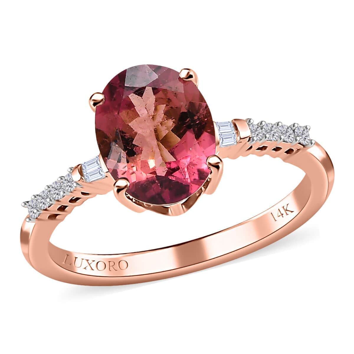Luxoro 14K Rose Gold AAA Morro Redondo Pink Tourmaline and Diamond Ring 1.80 ctw image number 0