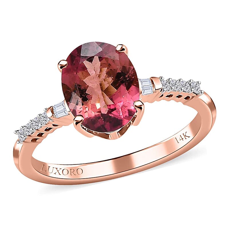 Luxoro 14K Rose Gold AAA Morro Redondo Pink Tourmaline and Diamond Ring (Size 6.0) 1.75 ctw