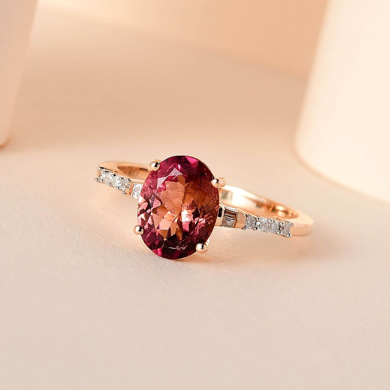 Luxoro 14K Rose Gold AAA Morro Redondo Pink Tourmaline and Diamond Ring (Size 6.0) 1.75 ctw