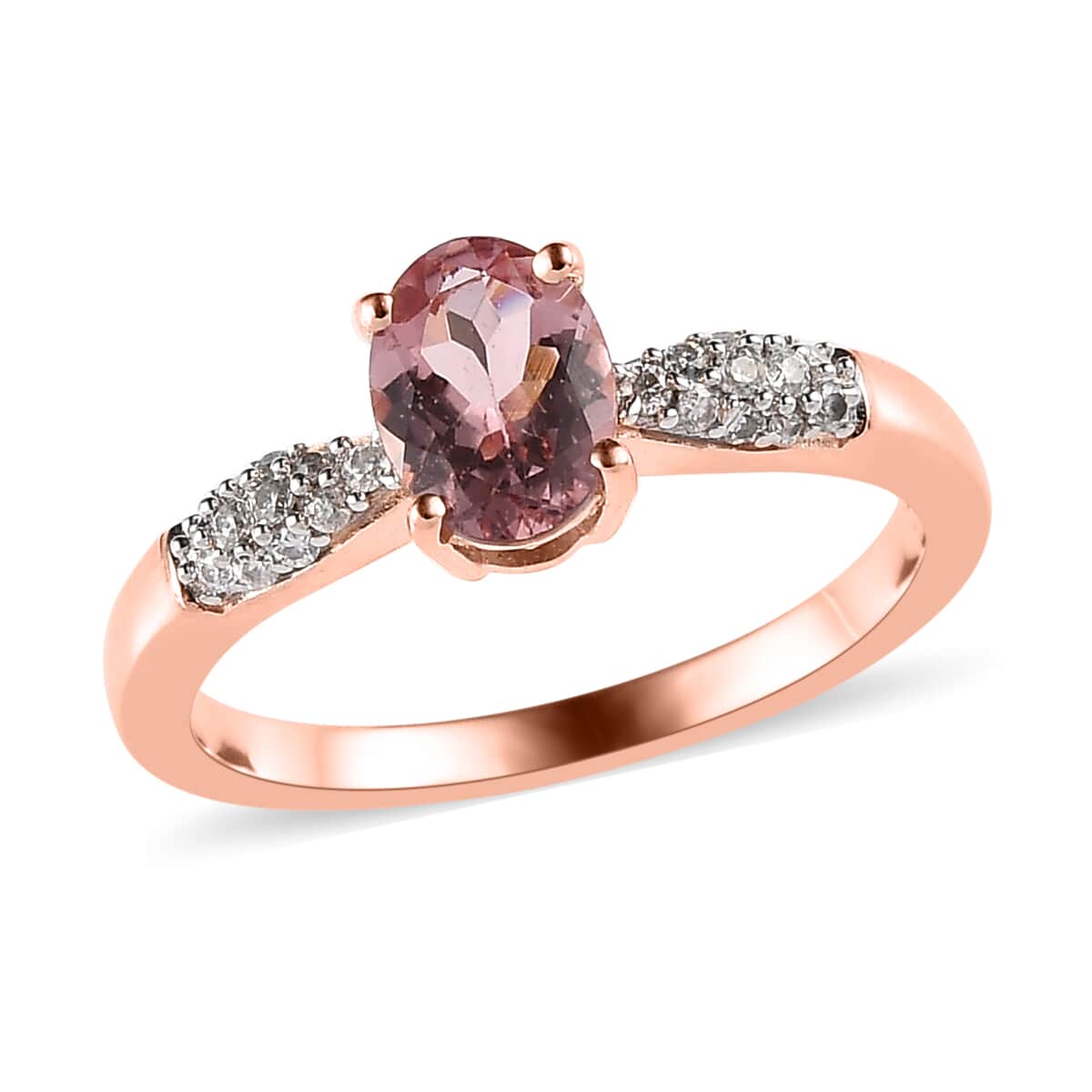 Premium Morro Redondo Pink Tourmaline and Moissanite Ring in Vermeil Rose Gold Over Sterling Silver (Size 10.0) 1.00 ctw image number 0