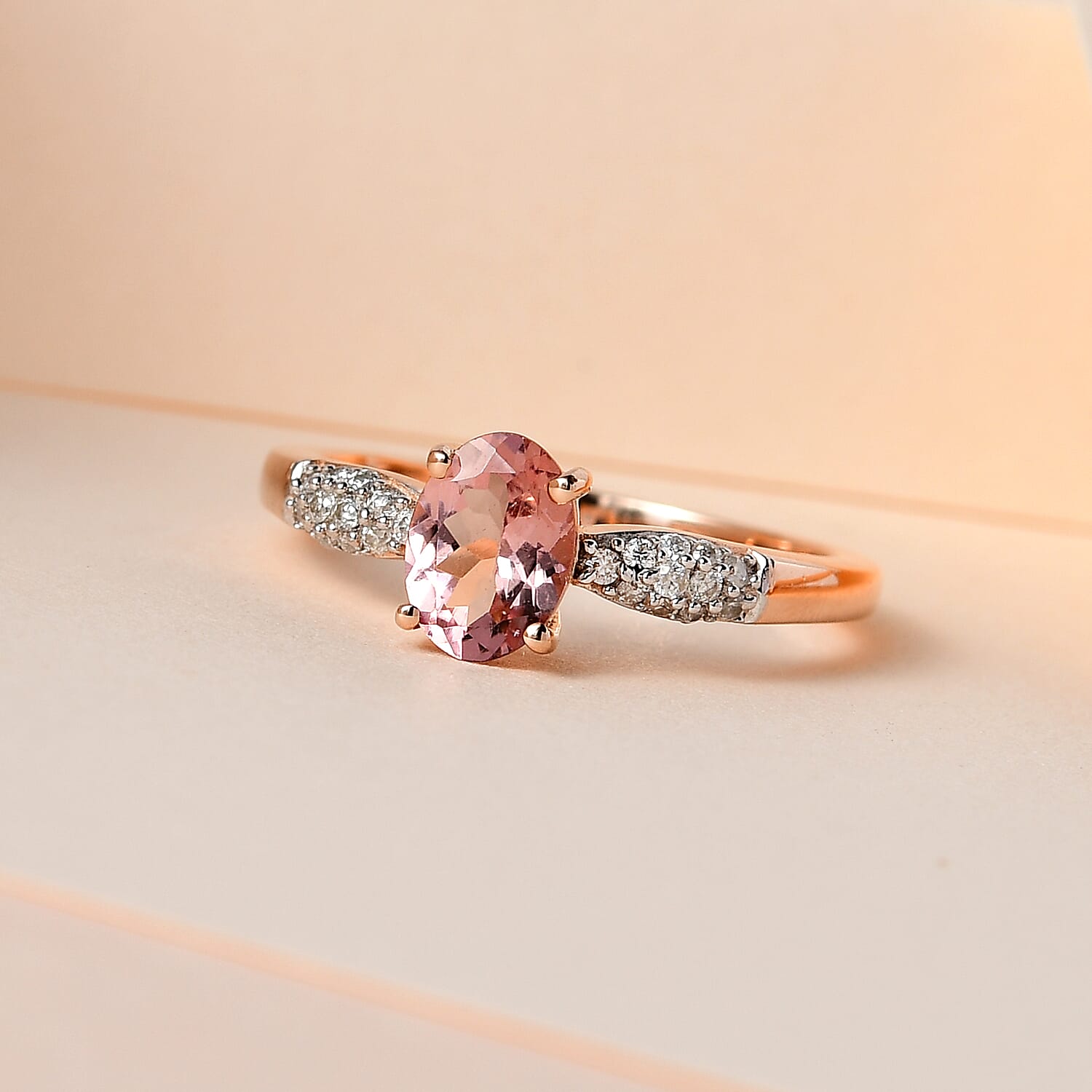 Premium Morro Redondo Pink Tourmaline and Moissanite Ring in Vermeil Rose Gold Over Sterling Silver (Size 10.0) 1.00 ctw