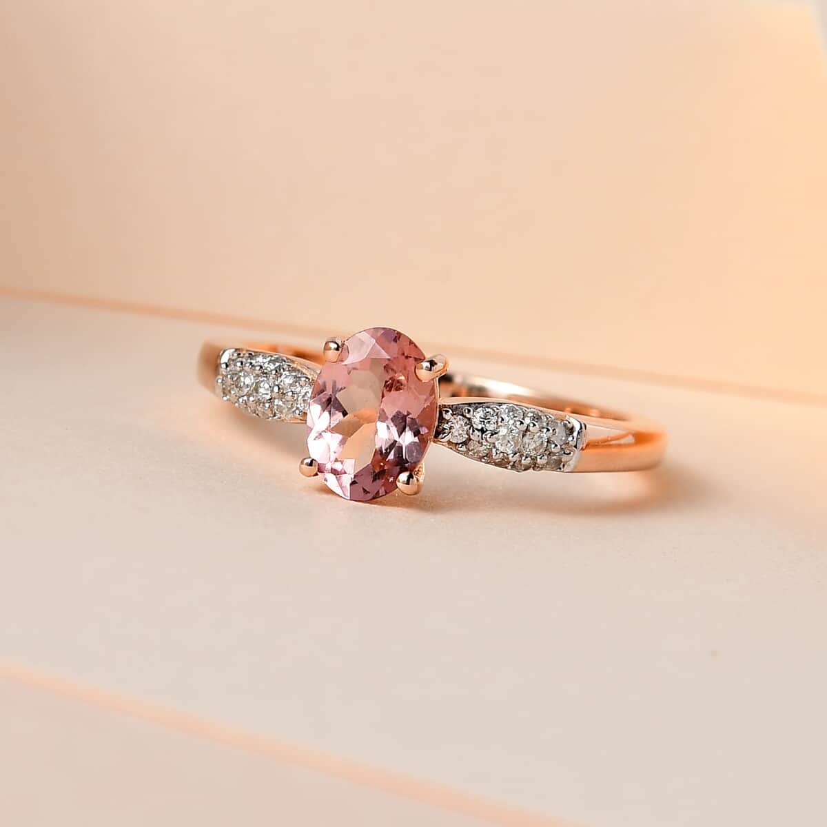 Premium Morro Redondo Pink Tourmaline and Moissanite Ring in Vermeil Rose Gold Over Sterling Silver (Size 10.0) 1.00 ctw image number 1