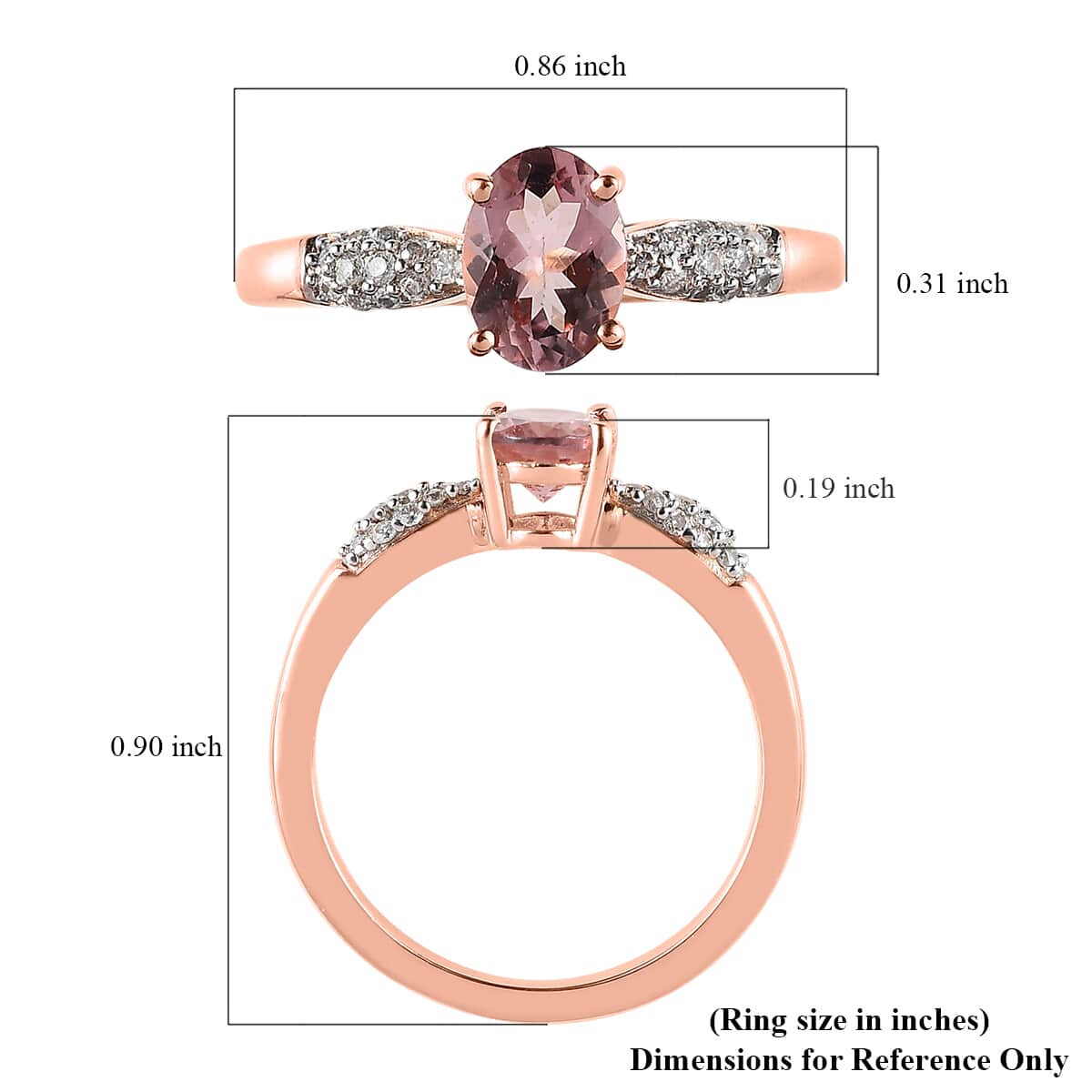 Premium Morro Redondo Pink Tourmaline and Moissanite Ring in Vermeil Rose Gold Over Sterling Silver (Size 10.0) 1.00 ctw image number 5