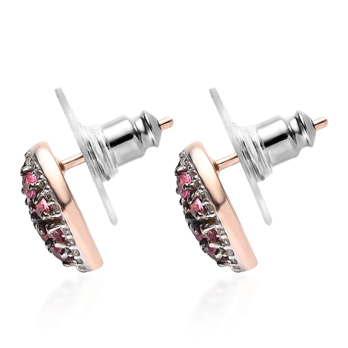 Premium Morro Redondo Pink Tourmaline and White Zircon Stud Earrings in Vermeil Rose Gold Over Sterling Silver 0.90 ctw image number 3