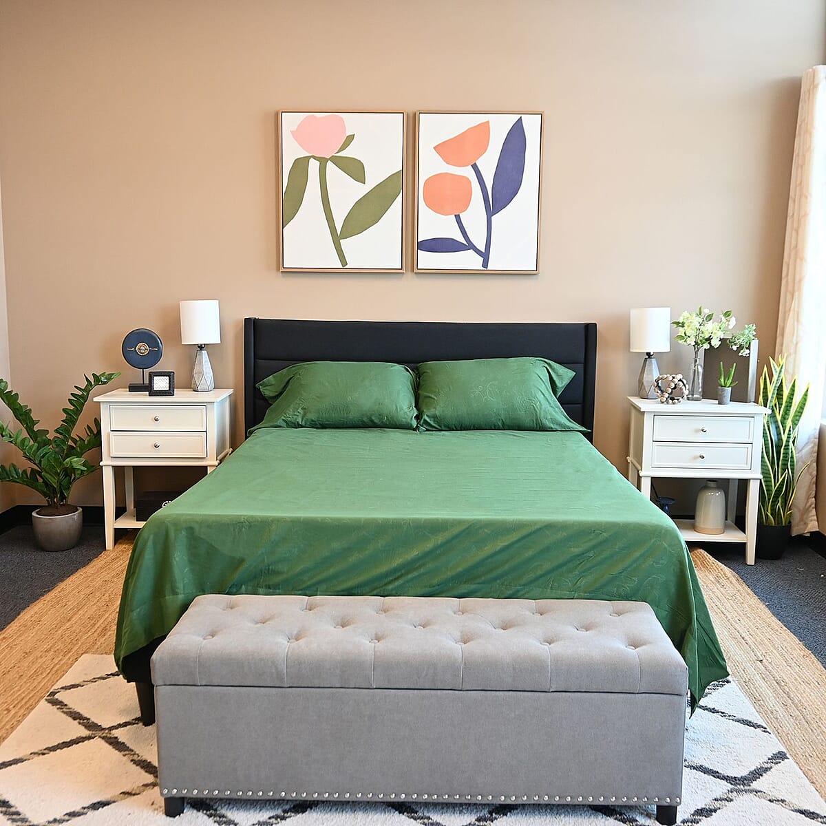 Spring Field Collection 4-Piece Green Super Soft 1600 Series Floral Embossed Bed Sheet -King image number 1