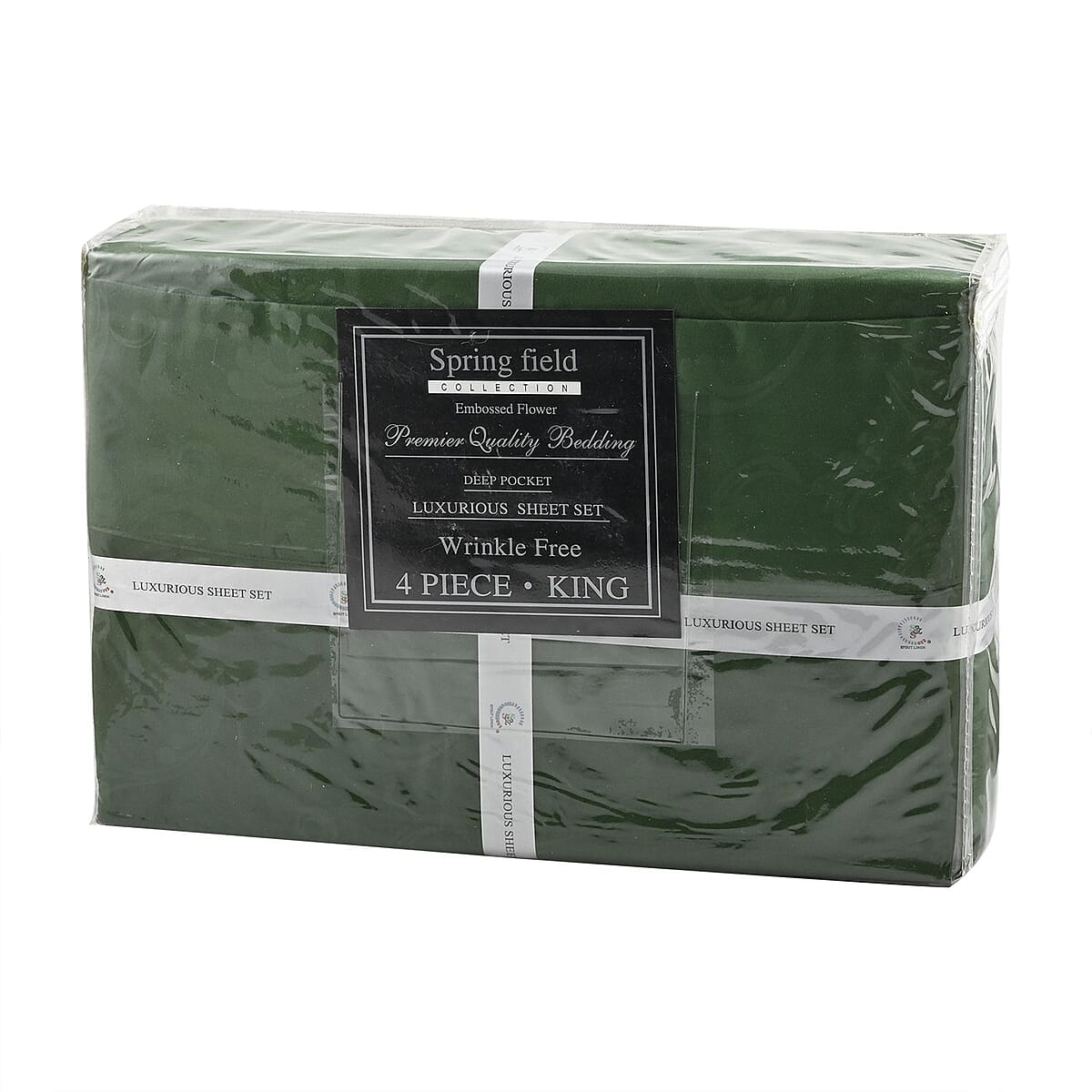 Spring Field Collection 4-Piece Green Super Soft 1600 Series Floral Embossed Bed Sheet -King image number 6