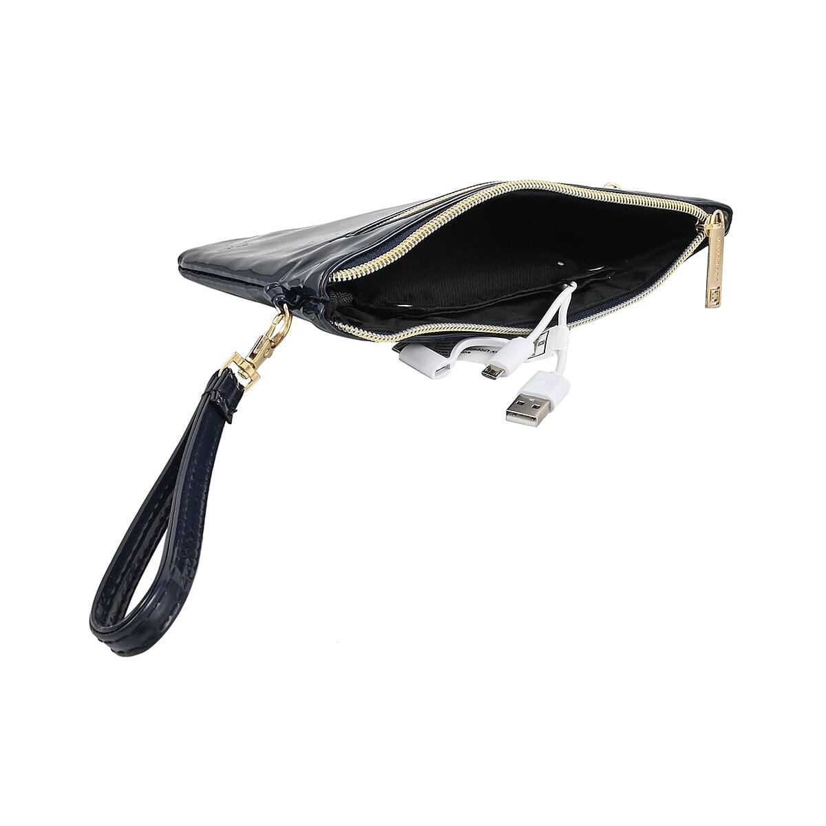 Chicago Closeout Liz Claiborne Dark Navy Faux Patent Leather RFID Protected Wristlet Wallet with Power Bank image number 4